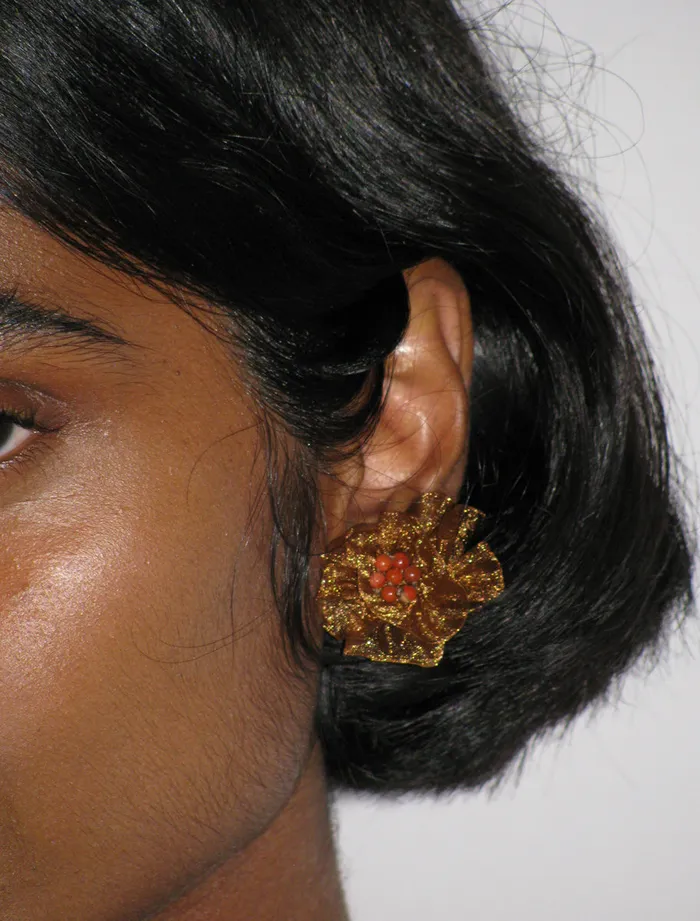 Paloma Wool ANETTEBrown Beaded Mini Flower Earrings Made Of Ribbon Women Jewelry
