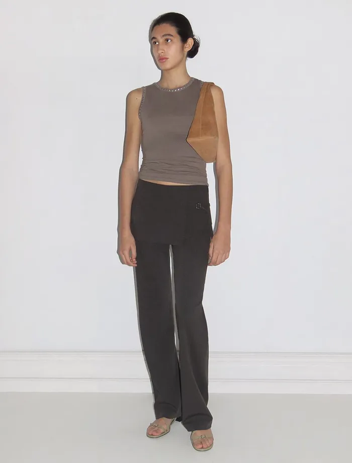 Paloma Wool ARCHIVEBrown Midrise Pants With Overlapping Fixed Mini Hip Skirt Women Bottoms