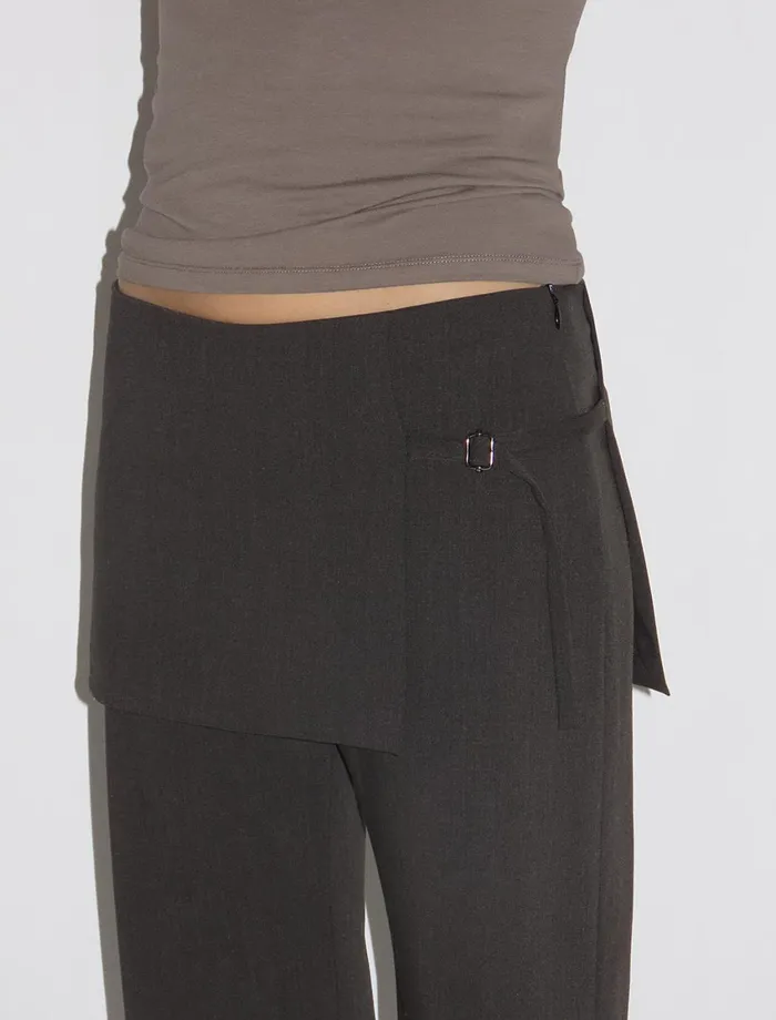 Paloma Wool ARCHIVEBrown Midrise Pants With Overlapping Fixed Mini Hip Skirt Women Bottoms