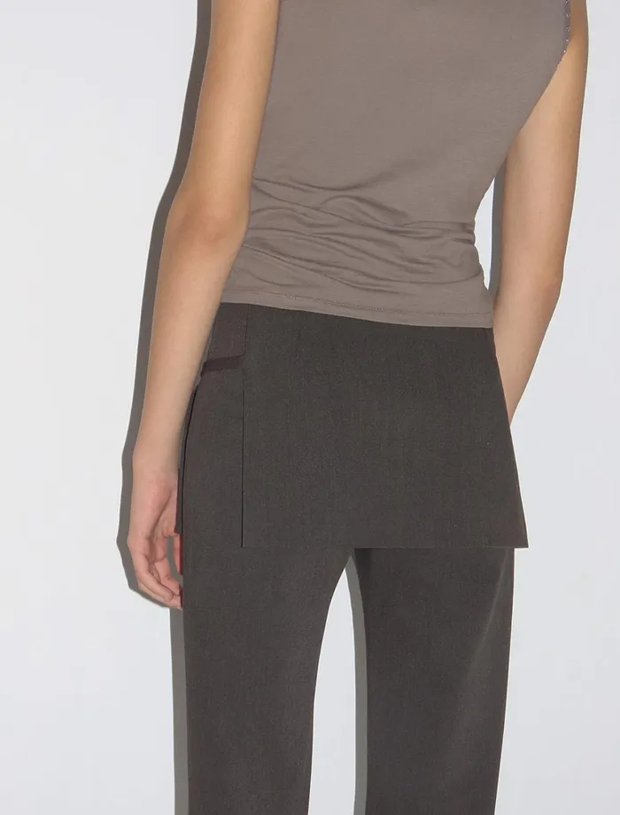 Paloma Wool ARCHIVEBrown Midrise Pants With Overlapping Fixed Mini Hip Skirt Women Bottoms