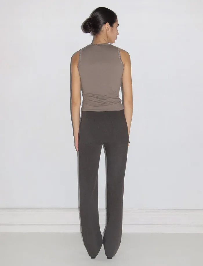 Paloma Wool ARCHIVEBrown Midrise Pants With Overlapping Fixed Mini Hip Skirt Women Bottoms
