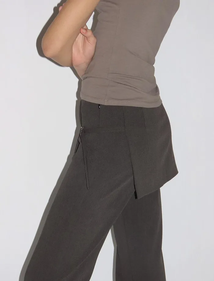 Paloma Wool ARCHIVEBrown Midrise Pants With Overlapping Fixed Mini Hip Skirt Women Bottoms