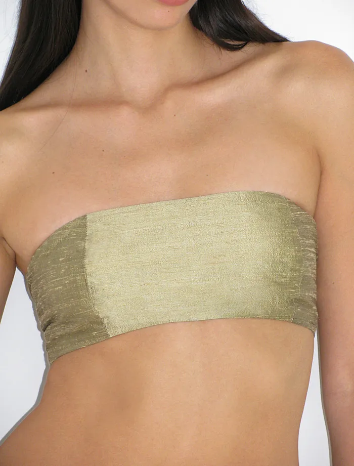 Paloma Wool AYETEGold Silk Bandeau Top With Side Zip Women Tops
