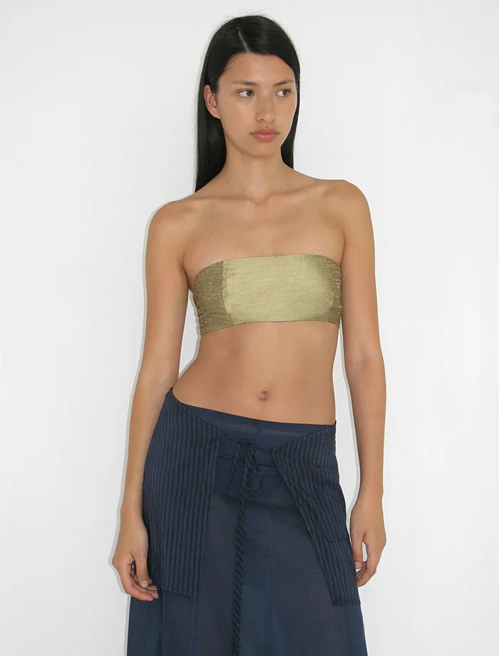 Paloma Wool AYETEGold Silk Bandeau Top With Side Zip Women Tops