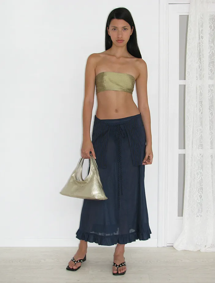 Paloma Wool AYETEGold Silk Bandeau Top With Side Zip Women Tops