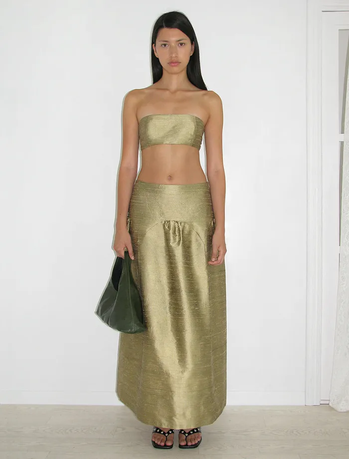 Paloma Wool AYETEGold Silk Bandeau Top With Side Zip Women Tops