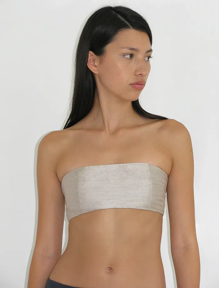Paloma Wool AYETESilver Silk Bandeau Top With Side Zip Women Tops