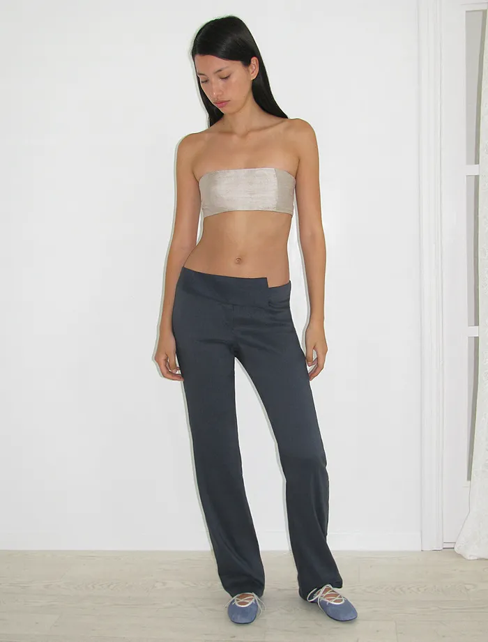 Paloma Wool AYETESilver Silk Bandeau Top With Side Zip Women Tops