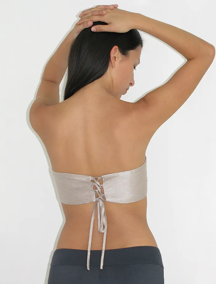 Paloma Wool AYETESilver Silk Bandeau Top With Side Zip Women Tops