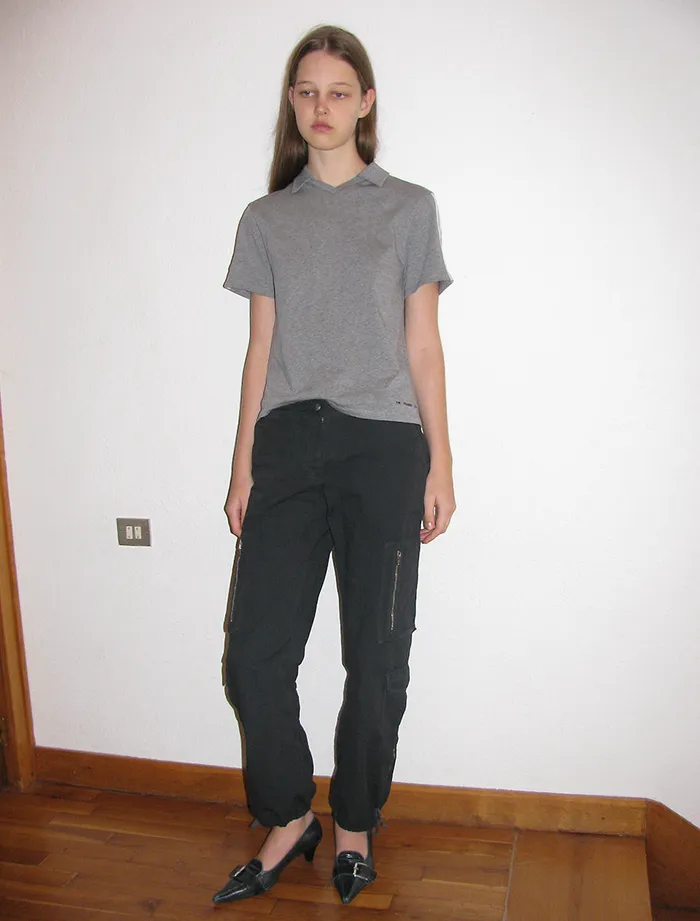 Paloma Wool BEERHOST Grey Retro Polo Neck Tshirt With Sporttype Piping Detail Women Tops