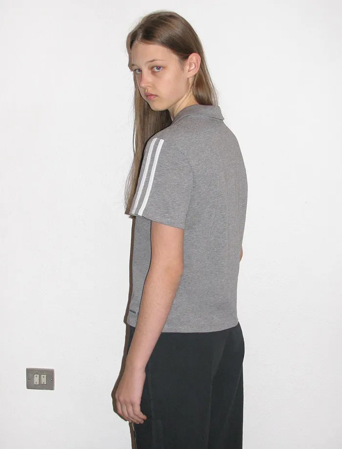 Paloma Wool BEERHOST Grey Retro Polo Neck Tshirt With Sporttype Piping Detail Women Tops