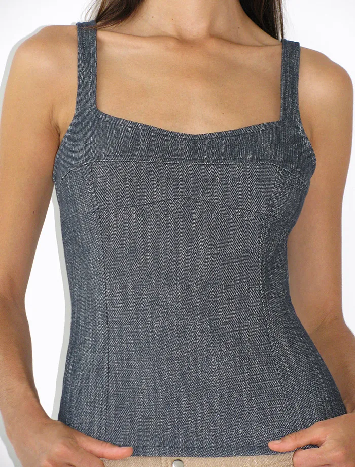 Paloma Wool BONAIREElastic Denim Effect Strappy Top With Chest Seam Women Tops Paloma Wool BONAIREElastic Denim Effect Strappy Top With Chest Seam Women Tops