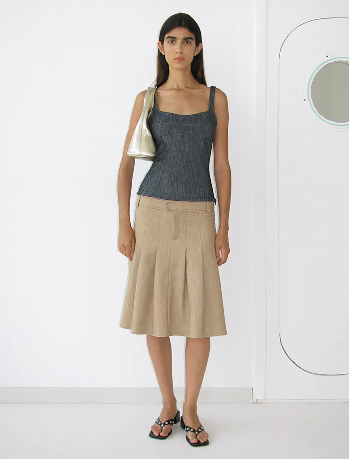 Paloma Wool BONAIREElastic Denim Effect Strappy Top With Chest Seam Women Tops