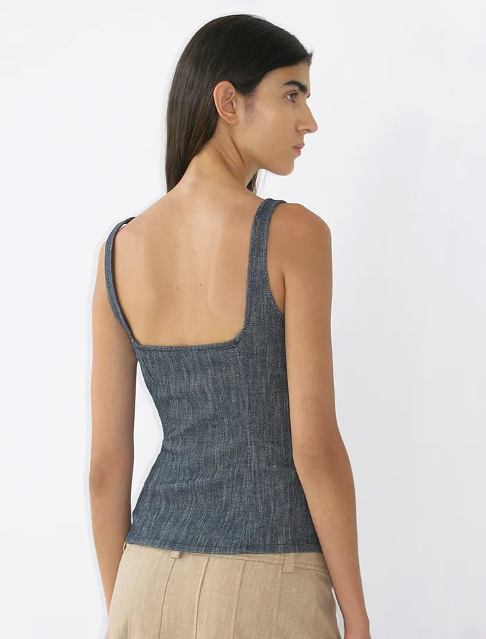 Paloma Wool BONAIREElastic Denim Effect Strappy Top With Chest Seam Women Tops