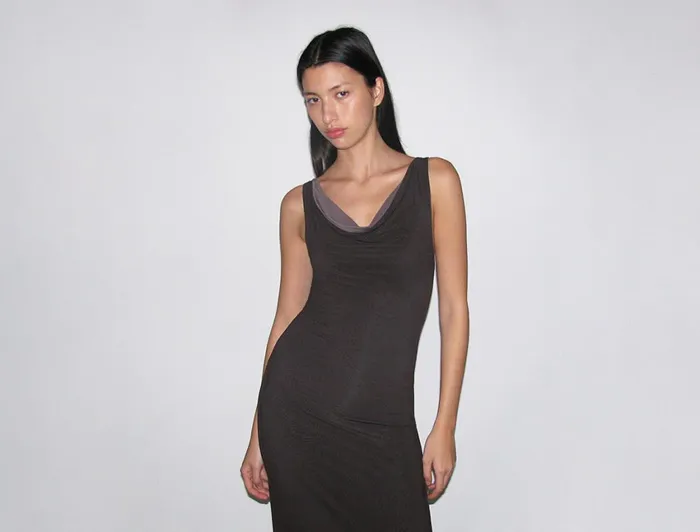 Paloma Wool CAROLLANTwocolor Reversible Viscose Long Dress With Draped Neckline Women Dresses
