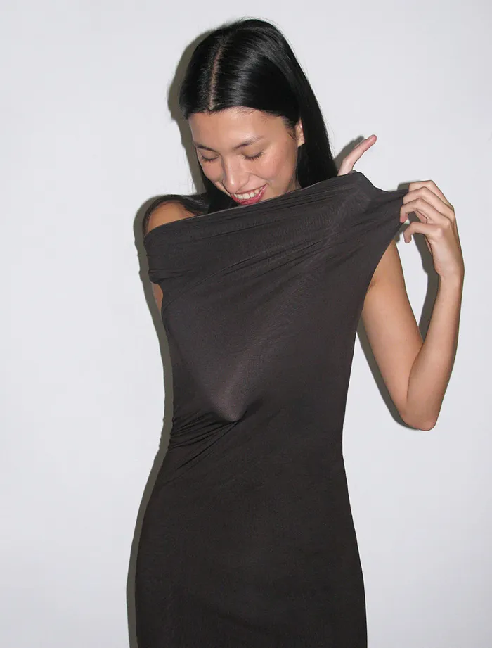 Paloma Wool CAROLLANTwocolor Reversible Viscose Long Dress With Draped Neckline Women Dresses