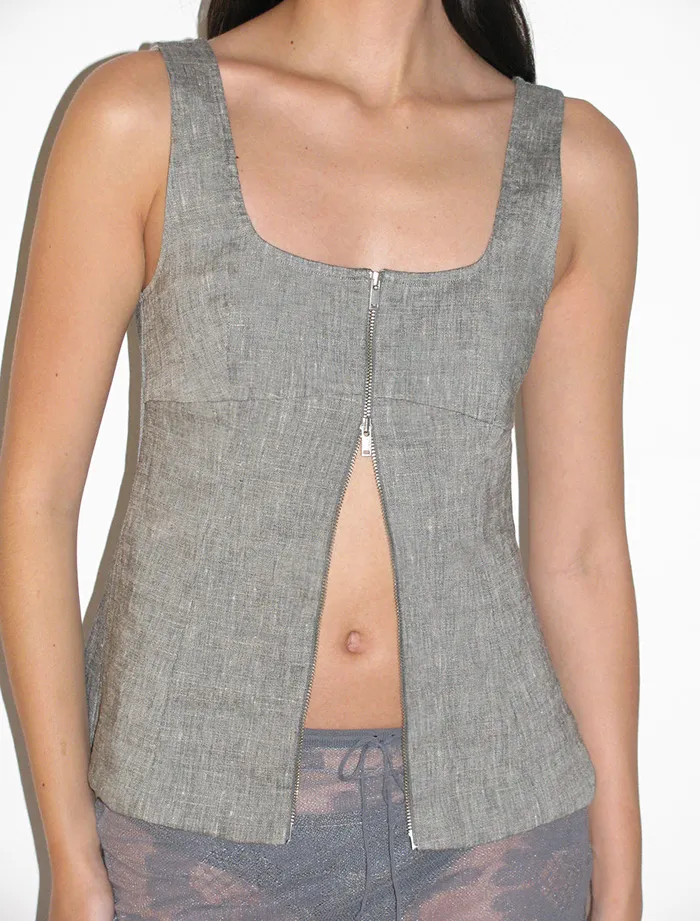 Paloma Wool CENTURY Elastic Fitted Marbled Top With Frontal Zip Women Tops