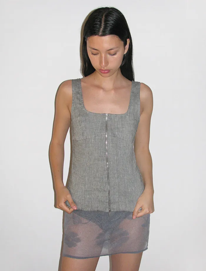 Paloma Wool CENTURY Elastic Fitted Marbled Top With Frontal Zip Women Tops