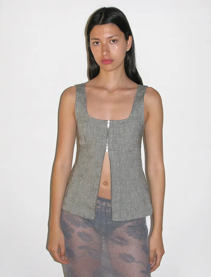 Paloma Wool CENTURY Elastic Fitted Marbled Top With Frontal Zip Women Tops