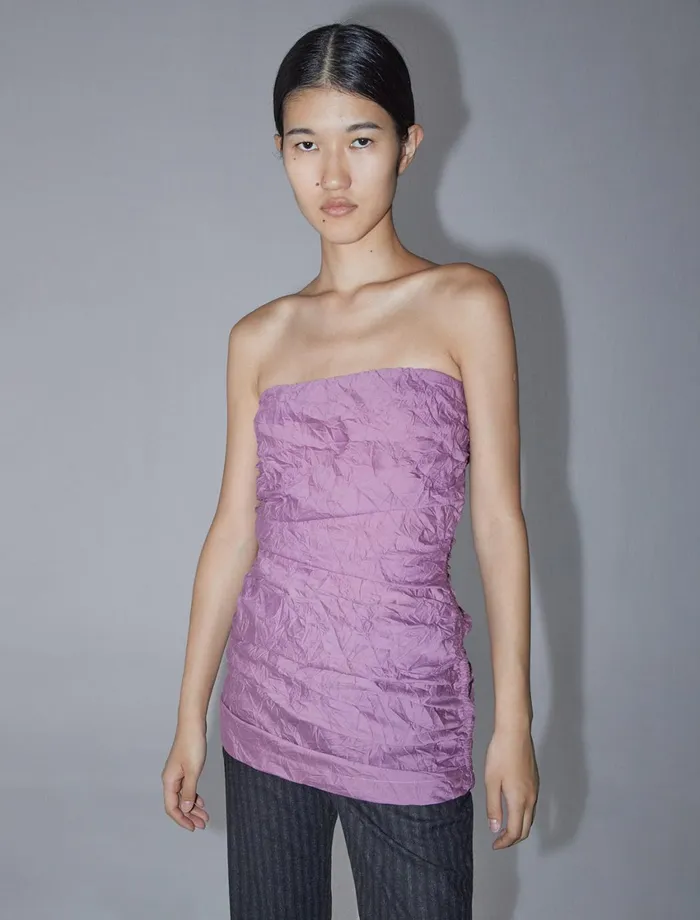 Paloma Wool CLAREPink Crinkled Fabric Effect Bandeau Top With Ruched Sides Women Tops Paloma Wool CLAREPink Crinkled Fabric Effect Bandeau Top With Ruched Sides Women Tops