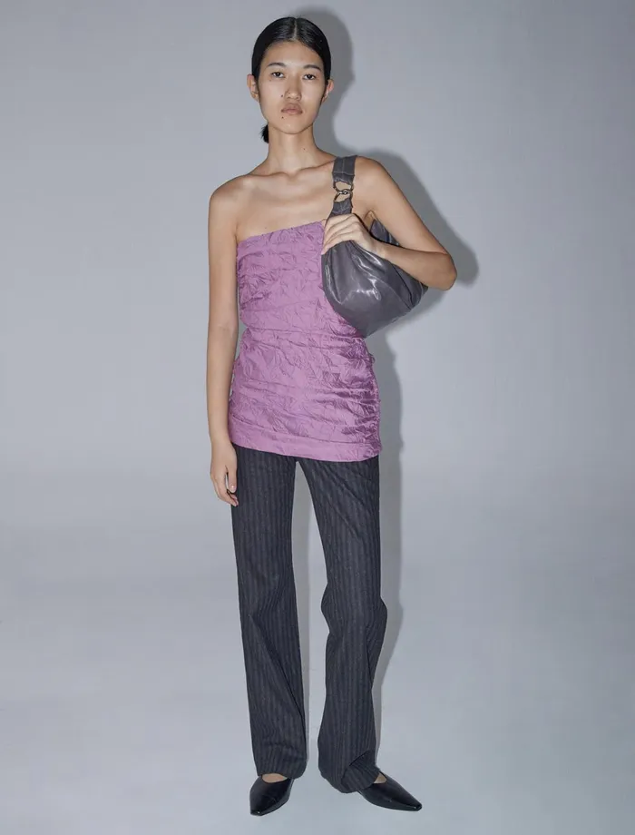 Paloma Wool CLAREPink Crinkled Fabric Effect Bandeau Top With Ruched Sides Women Tops