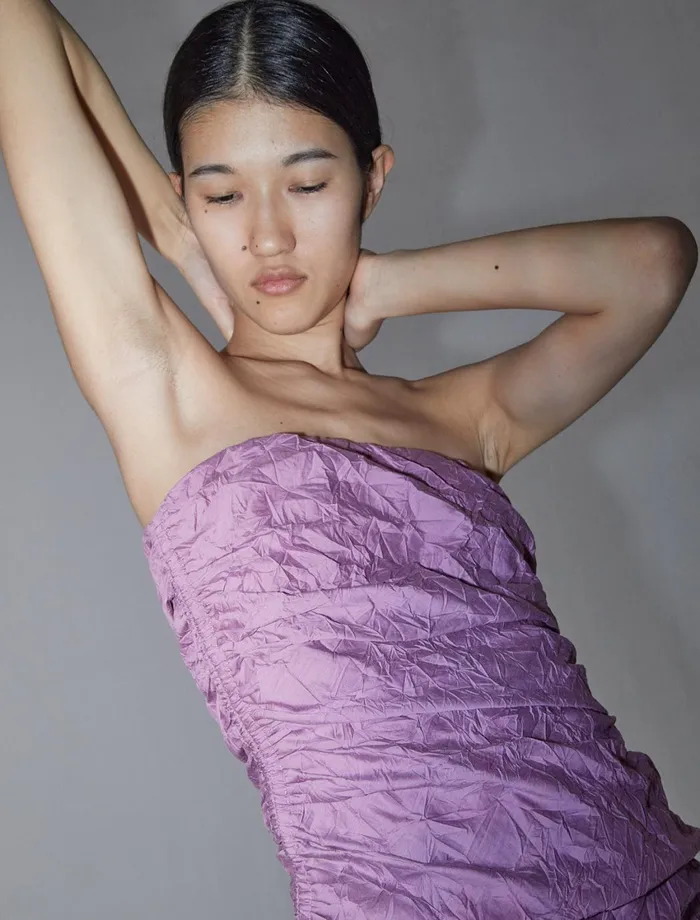 Paloma Wool CLAREPink Crinkled Fabric Effect Bandeau Top With Ruched Sides Women Tops