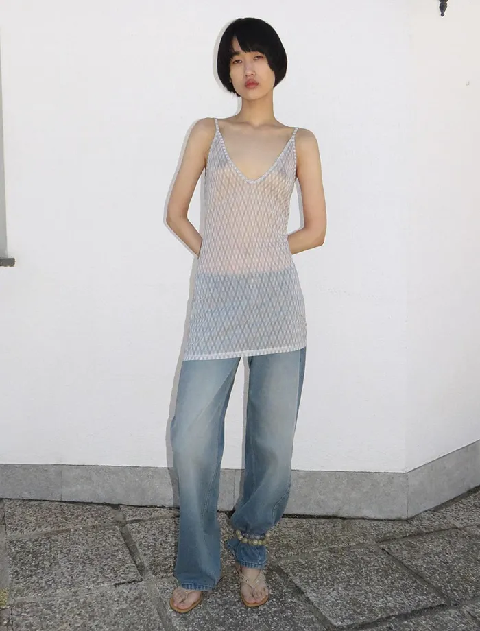 Paloma Wool COLMADOGrey Delicate Slightly Sheer Mini Dress With A Diamond Print Women Dresses