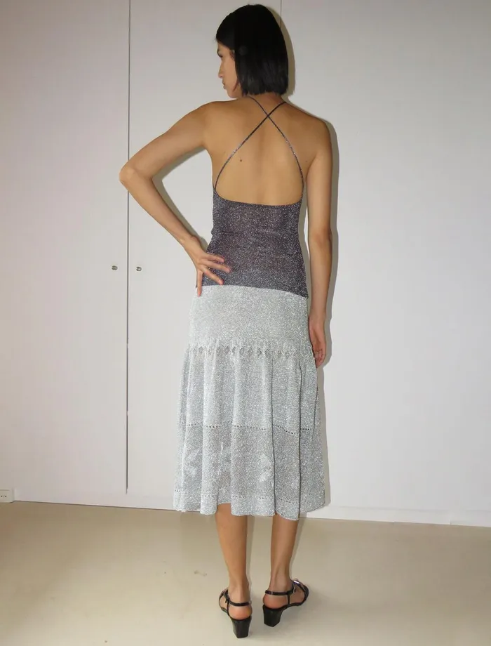 Paloma Wool CONANDark Silver Metallic Knitted Top With Crossed Straps On The Back Women Tops