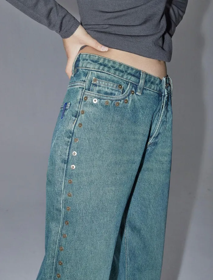 Paloma Wool CROWDLowwaisted Denim Pants With Side Metal Detail Down The Seams Women Bottoms