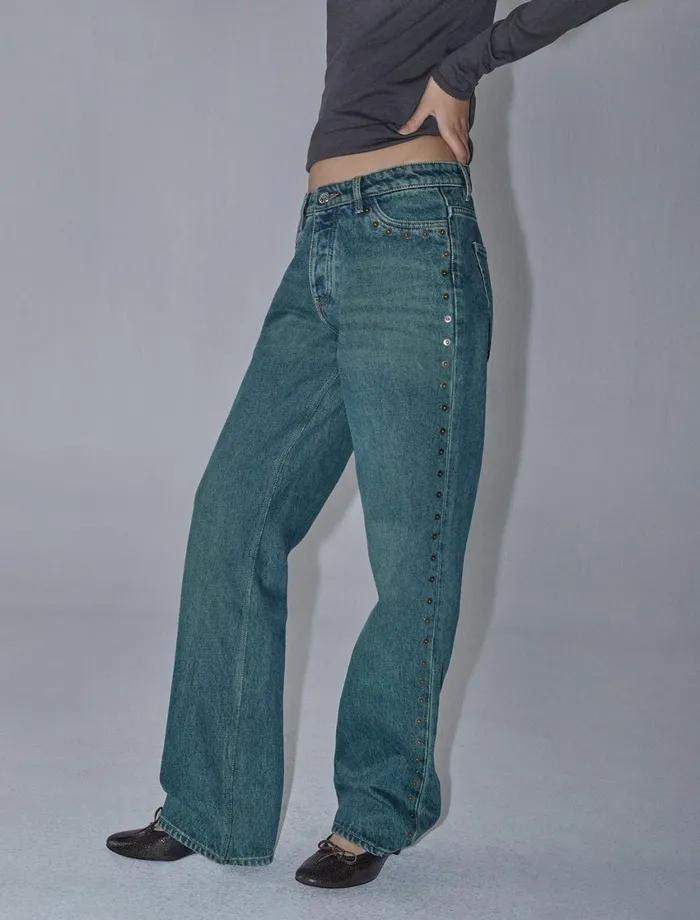 Paloma Wool CROWDLowwaisted Denim Pants With Side Metal Detail Down The Seams Women Bottoms