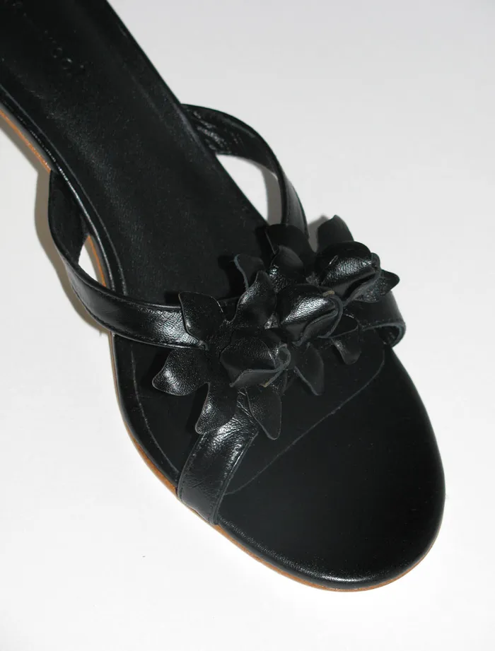 Paloma Wool DAHLIABlack Leather Strappy Sandals With Flower Detail Women Shoes