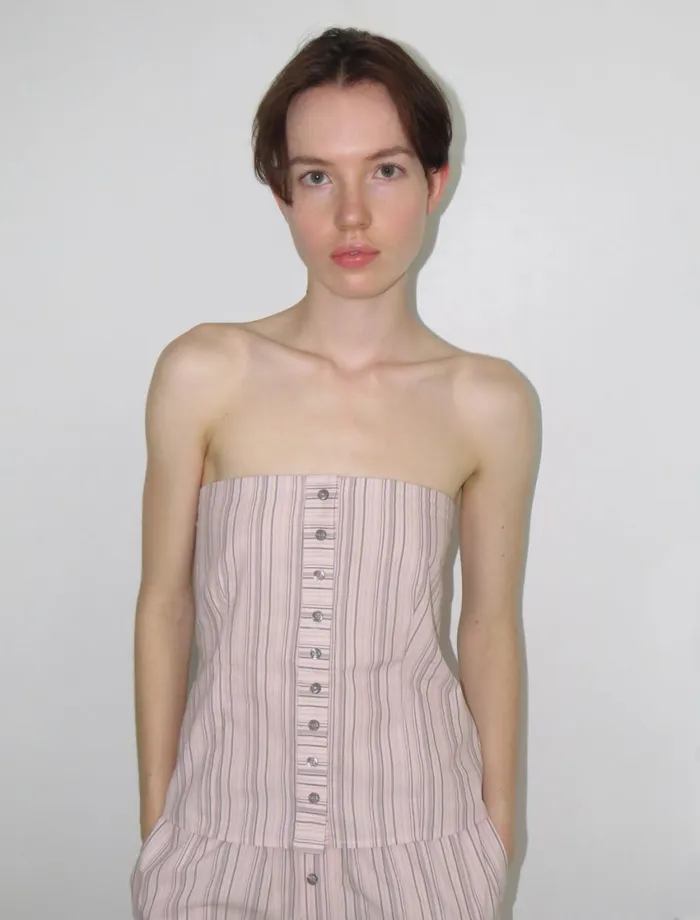 Paloma Wool DANICAFitted Bandeau Cotton Top With Central Button Placket Women Tops Paloma Wool DANICAFitted Bandeau Cotton Top With Central Button Placket Women Tops