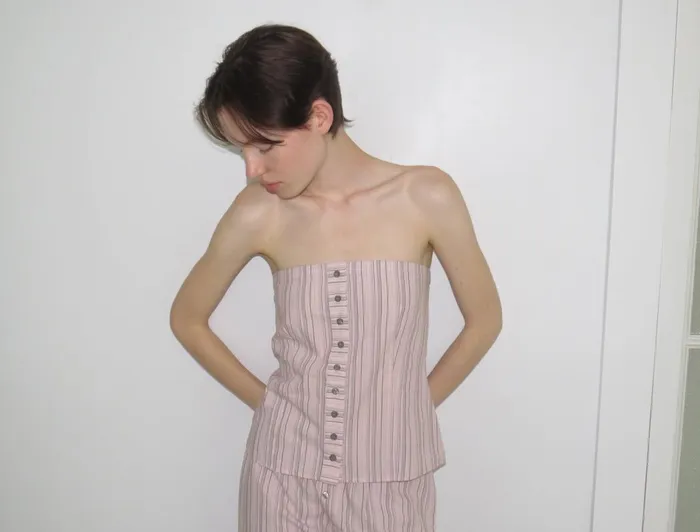 Paloma Wool DANICAFitted Bandeau Cotton Top With Central Button Placket Women Tops