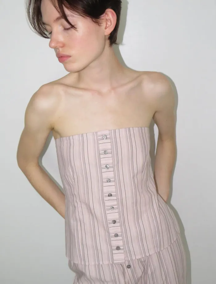 Paloma Wool DANICAFitted Bandeau Cotton Top With Central Button Placket Women Tops