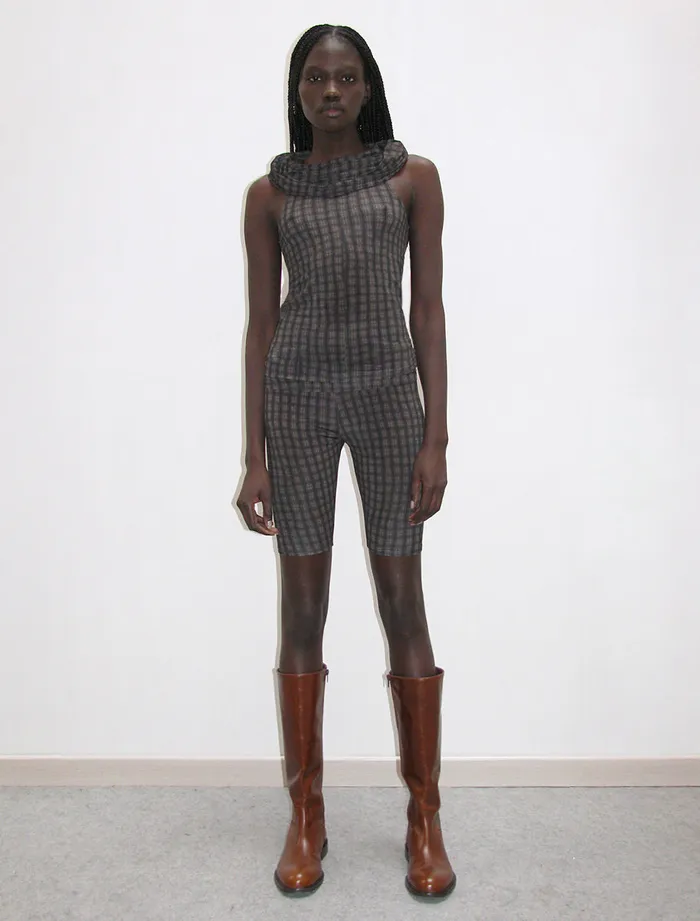 Paloma Wool DECKSlightly Transparent Checkered Cycling Pants Women Bottoms