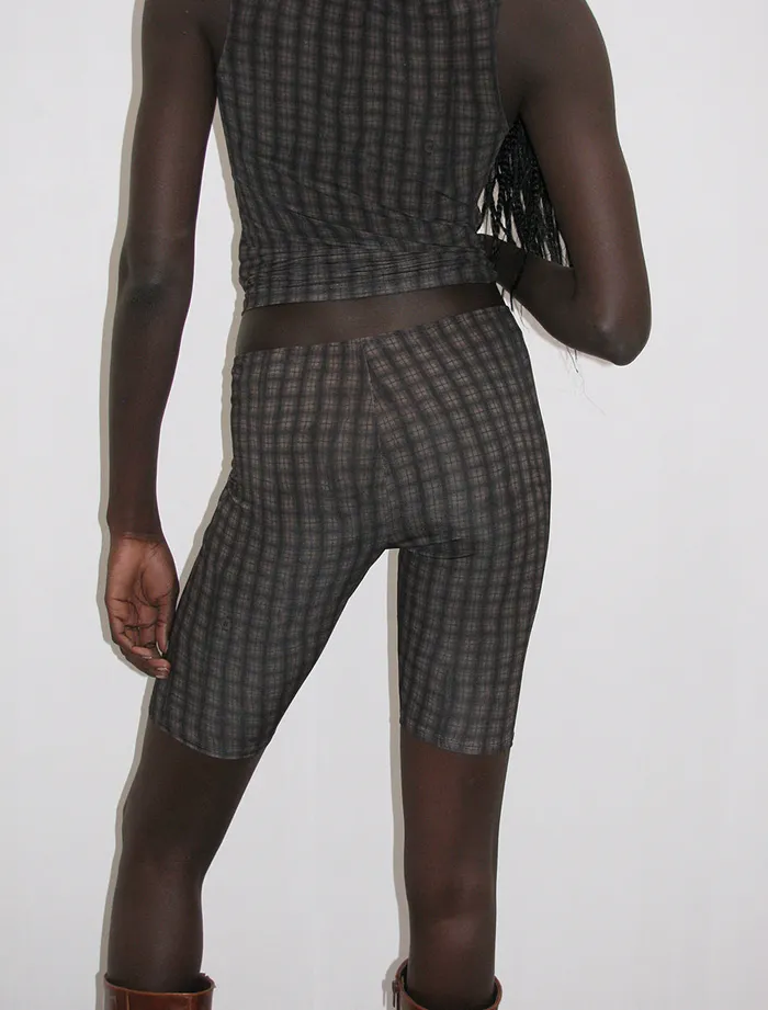 Paloma Wool DECKSlightly Transparent Checkered Cycling Pants Women Bottoms