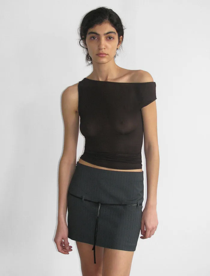 Paloma Wool DOMINICABrown Slightly Transparent Sleeveless Asymmetric Top Women Tops Paloma Wool DOMINICABrown Slightly Transparent Sleeveless Asymmetric Top Women Tops