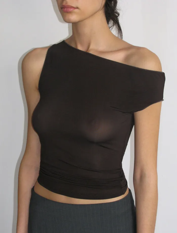 Paloma Wool DOMINICABrown Slightly Transparent Sleeveless Asymmetric Top Women Tops