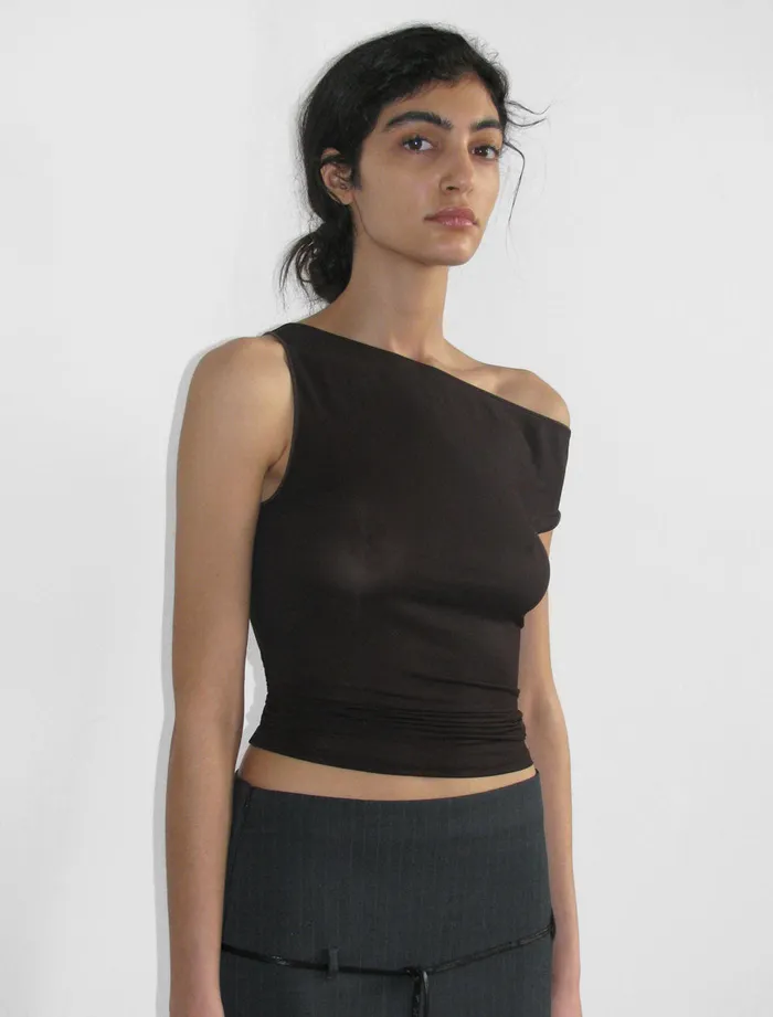Paloma Wool DOMINICABrown Slightly Transparent Sleeveless Asymmetric Top Women Tops