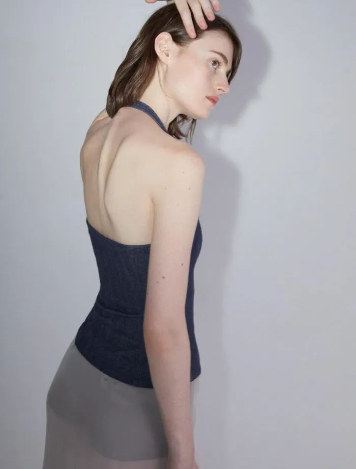 Paloma Wool GALIENADenim Effect Halter Top With Adjustable Buckle On The Strap Women Tops