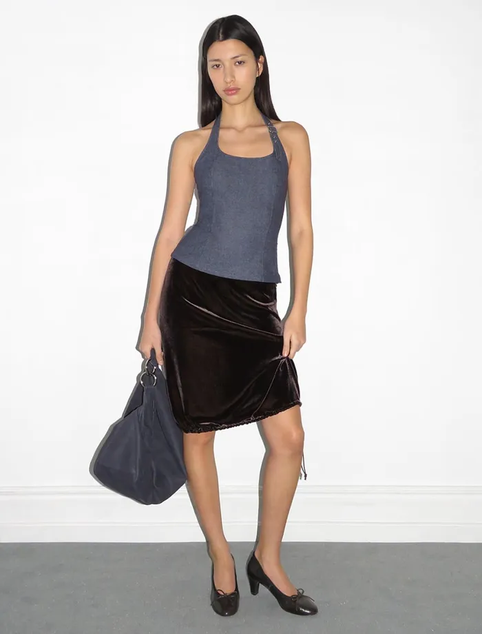 Paloma Wool GALIENADenim Effect Halter Top With Adjustable Buckle On The Strap Women Tops