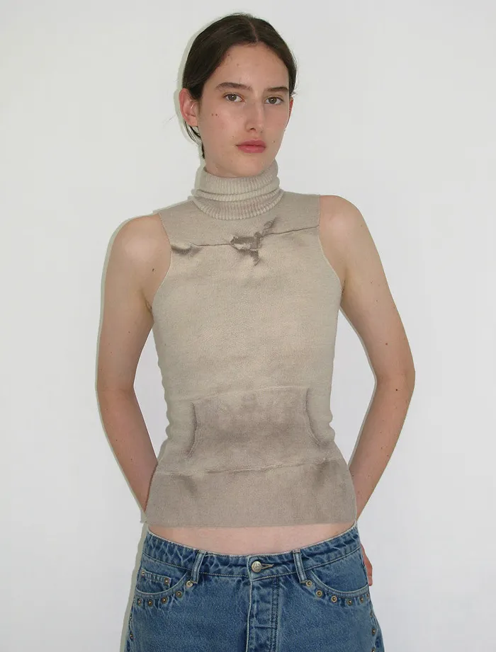 Paloma Wool HOODSleeveless Highneck Knitted Top With Sweatshirt Print Effect Women Tops
