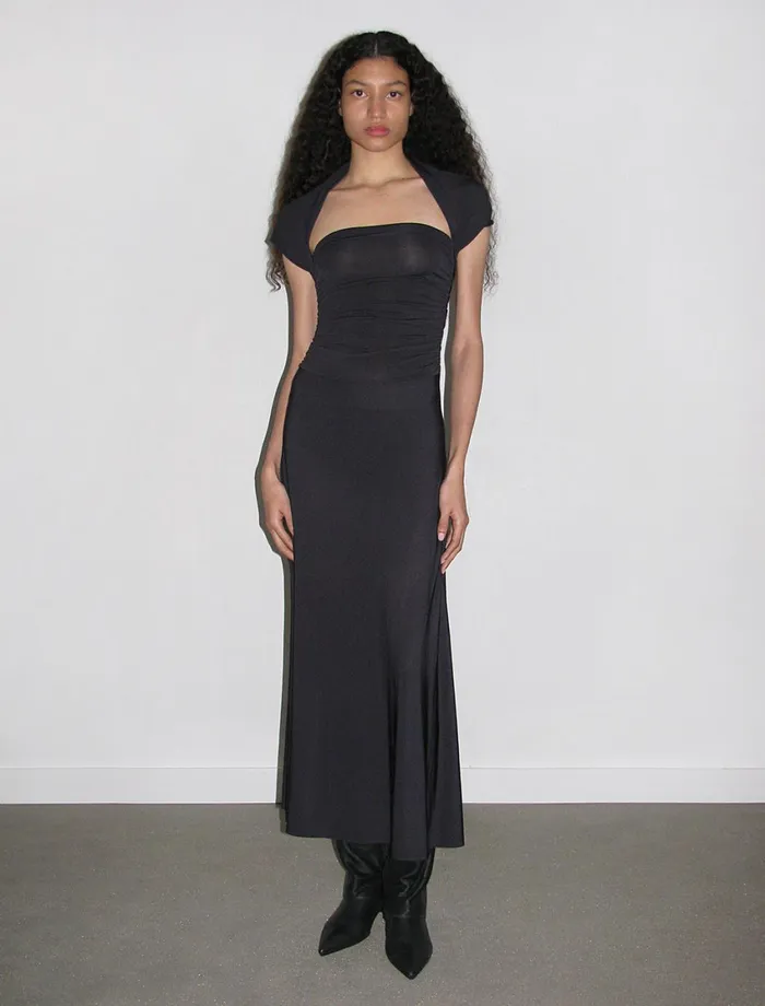 Paloma Wool JAYNavy Slightly Sheer Draped Dress With Side Gathers Women Dresses