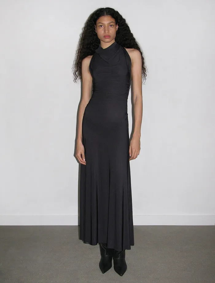 Paloma Wool JAYNavy Slightly Sheer Draped Dress With Side Gathers Women Dresses