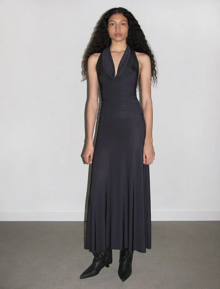 Paloma Wool JAYNavy Slightly Sheer Draped Dress With Side Gathers Women Dresses