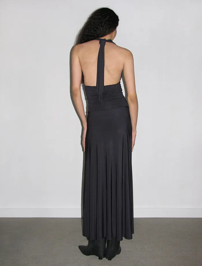 Paloma Wool JAYNavy Slightly Sheer Draped Dress With Side Gathers Women Dresses