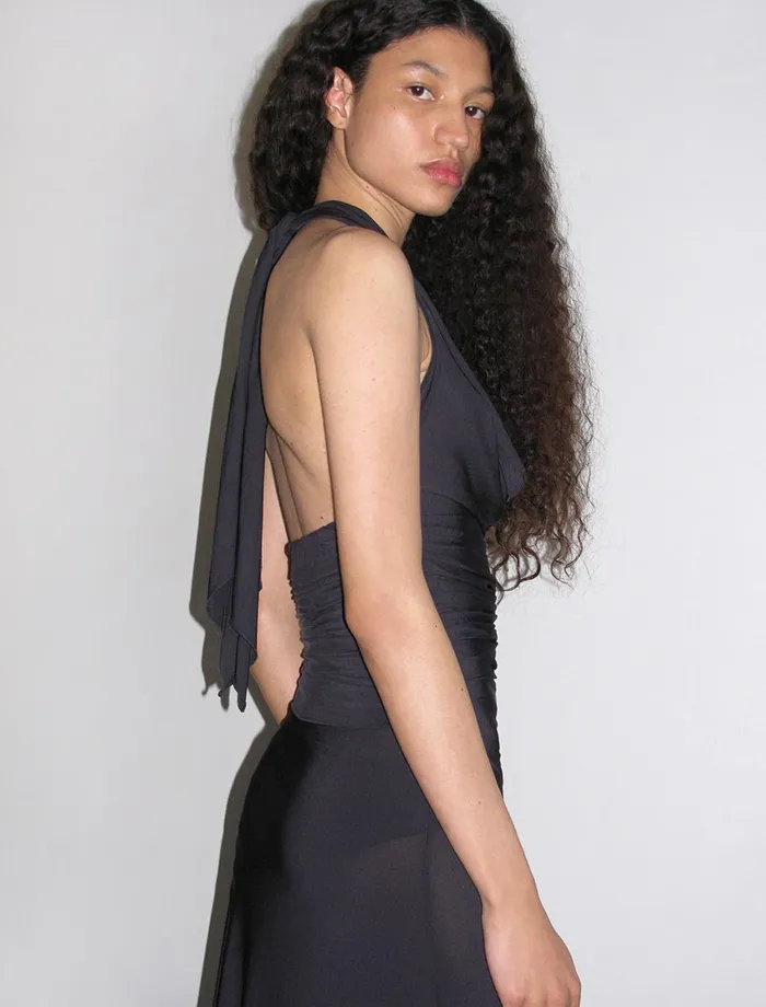 Paloma Wool JAYNavy Slightly Sheer Draped Dress With Side Gathers Women Dresses