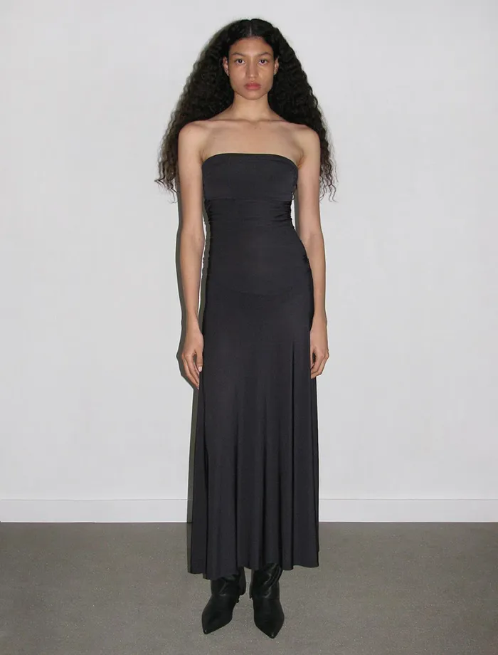 Paloma Wool JAYNavy Slightly Sheer Draped Dress With Side Gathers Women Dresses