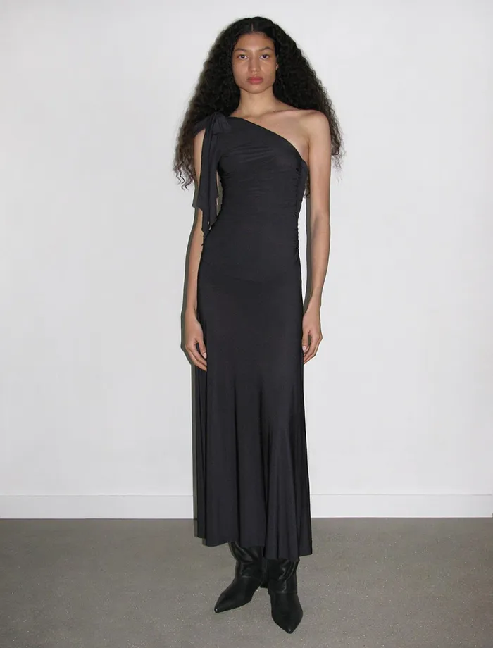 Paloma Wool JAYNavy Slightly Sheer Draped Dress With Side Gathers Women Dresses
