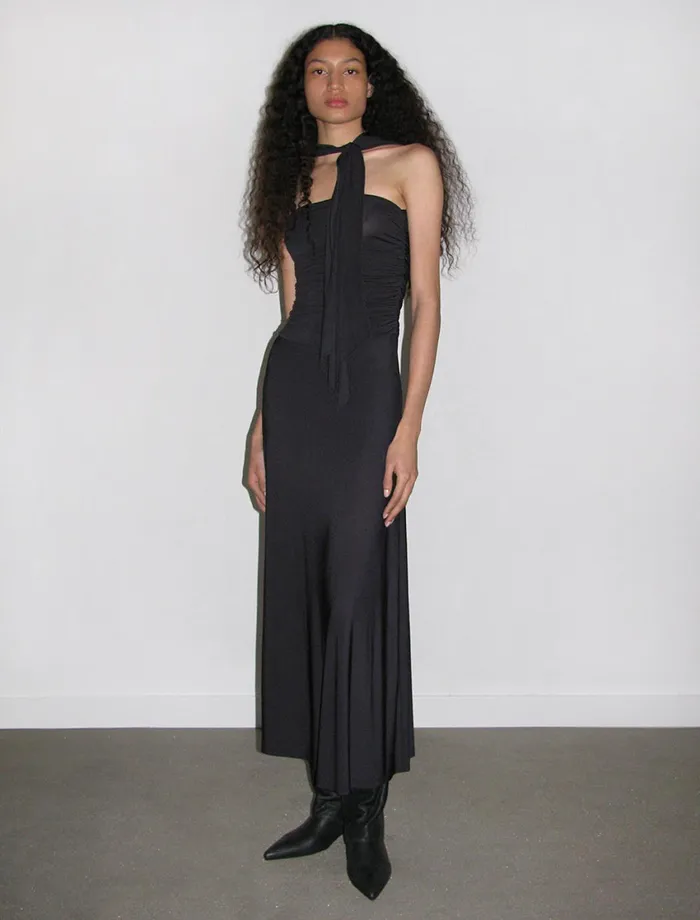 Paloma Wool JAYNavy Slightly Sheer Draped Dress With Side Gathers Women Dresses